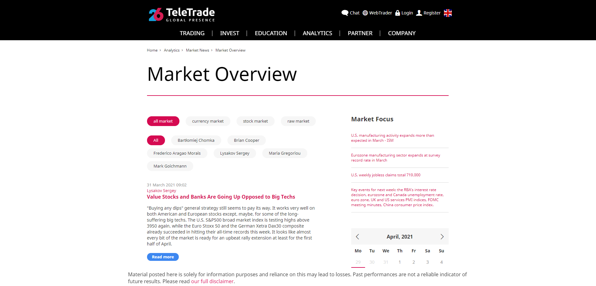 TeleTrade Review market overview